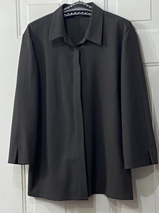 Banana Republic Tops - Banana Republic Sz XL Women's Wool Shirt Button Up 3/4 Sleeve Dark Gray